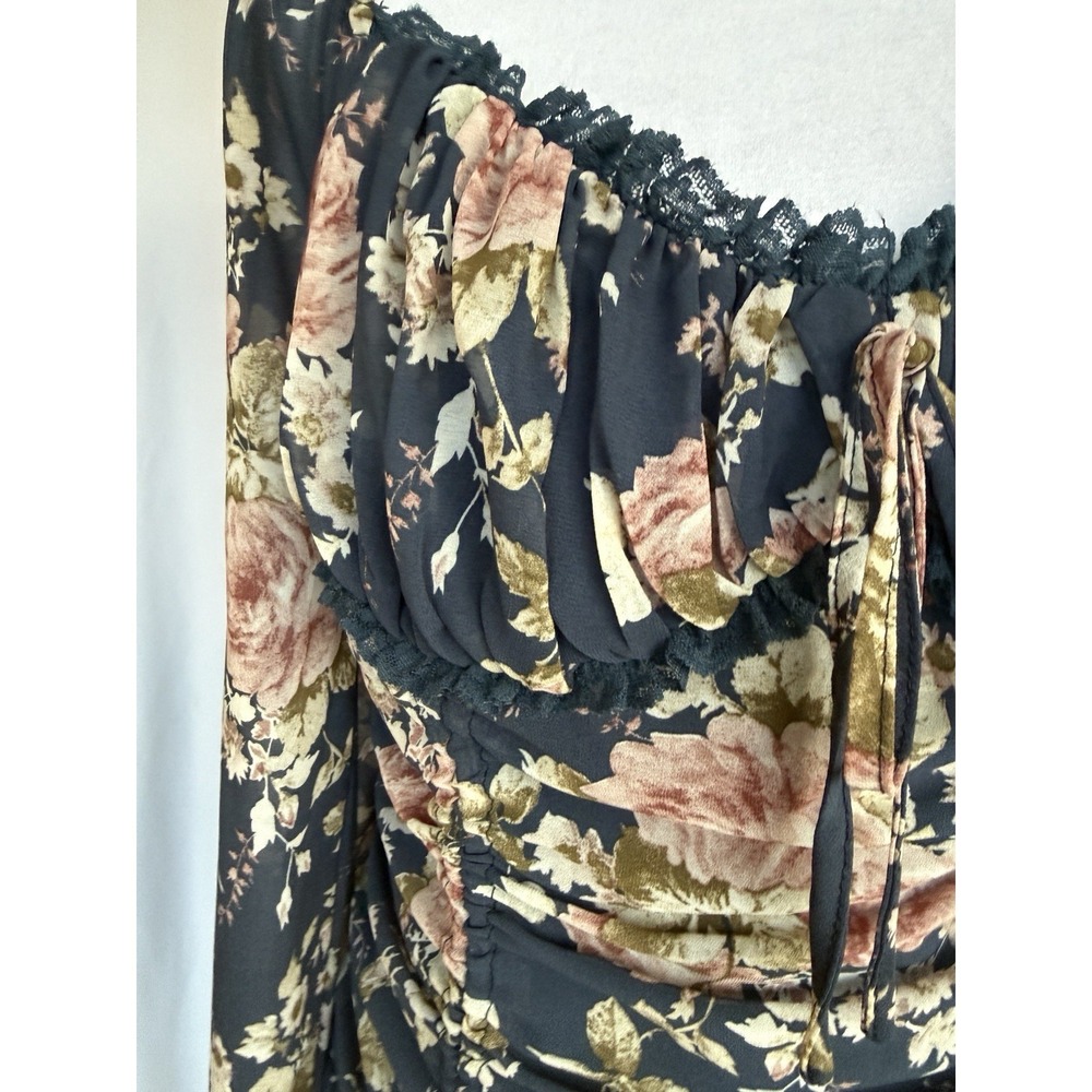 Luxxel Milkmaid Floral Lace Mini Dress Size‎ L Cocktail Flirty Sheer Party Club - Picture 4 of 16